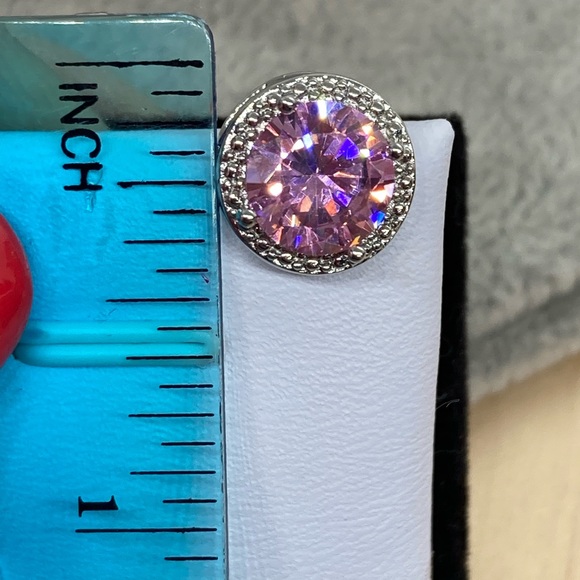 Gold Plated Pink CZ Stud Earrings - Picture 3 of 4